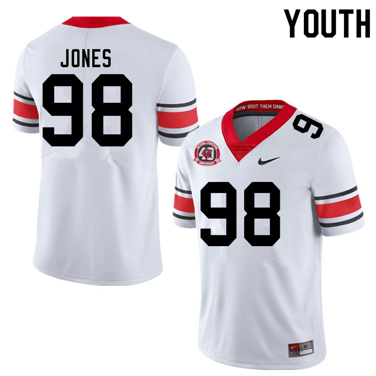 Georgia Bulldogs Youth Noah Jones #98 White 1980 National Champions 40th Anniversary Stitched College UGA Football Jersey 23CC016YM